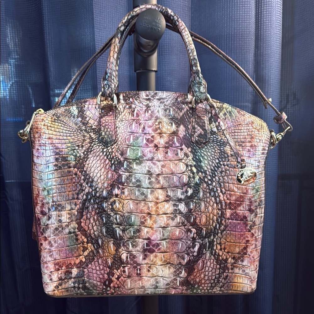 Brahmin Exotic Pink and Purple Satchel with Structured Design